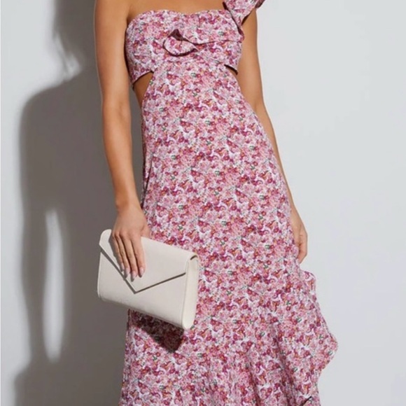 Vici One Shoulder Pink Floral Cutout Dress - Picture 1 of 6